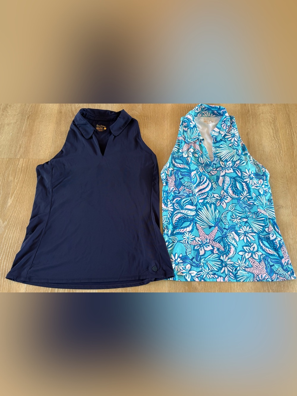 Lilly Pulitzer Navy & Aqua Sleeveless Polo Tank Top Duo